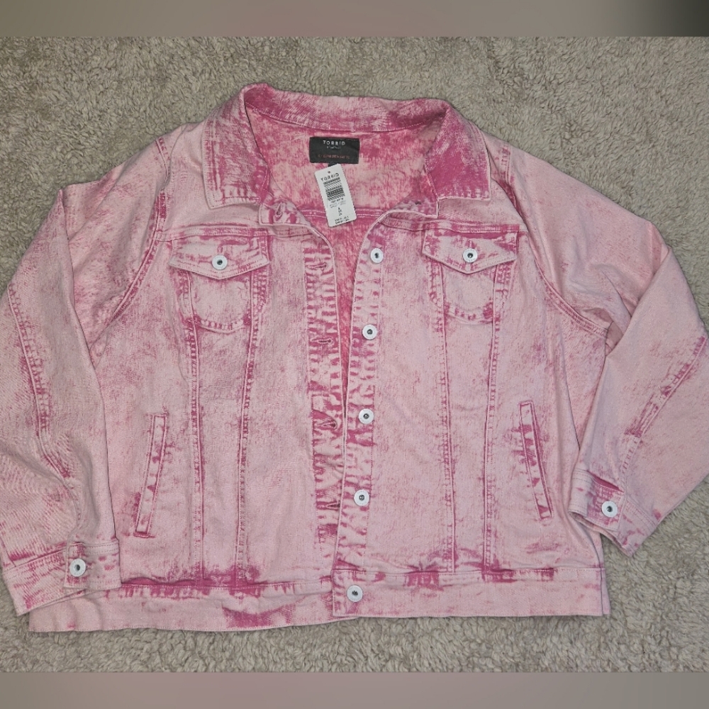 NWT Torrid Pink Acid Wash Trucker Jacket